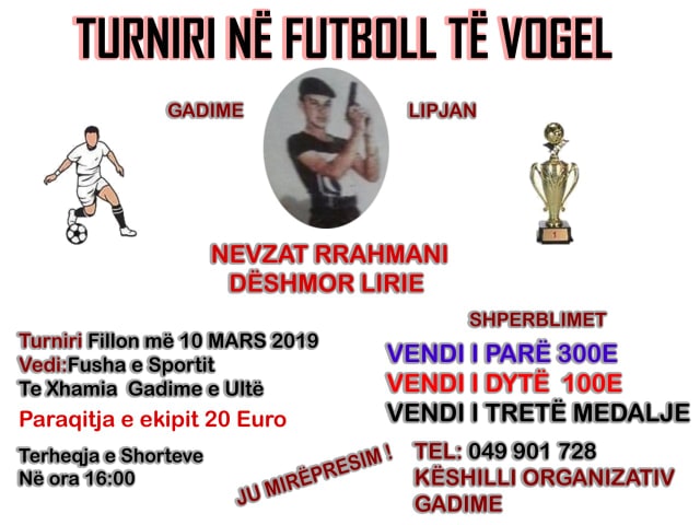 Organizohet turnir në futboll të vogël për nder të dëshmorit Nevzat Rrahmani