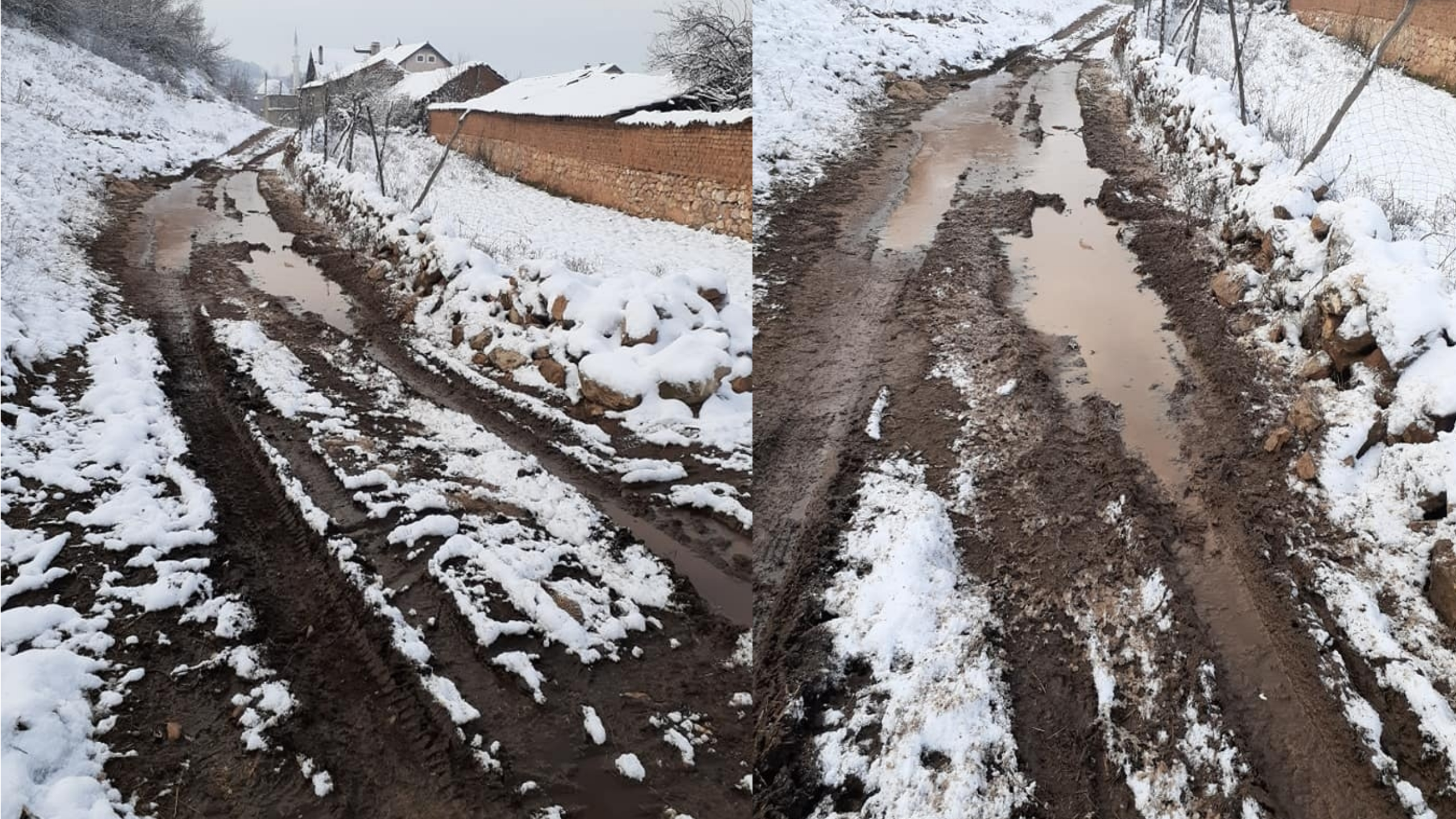 Rruga në Gadime, baltë dhe mjerim (Foto)